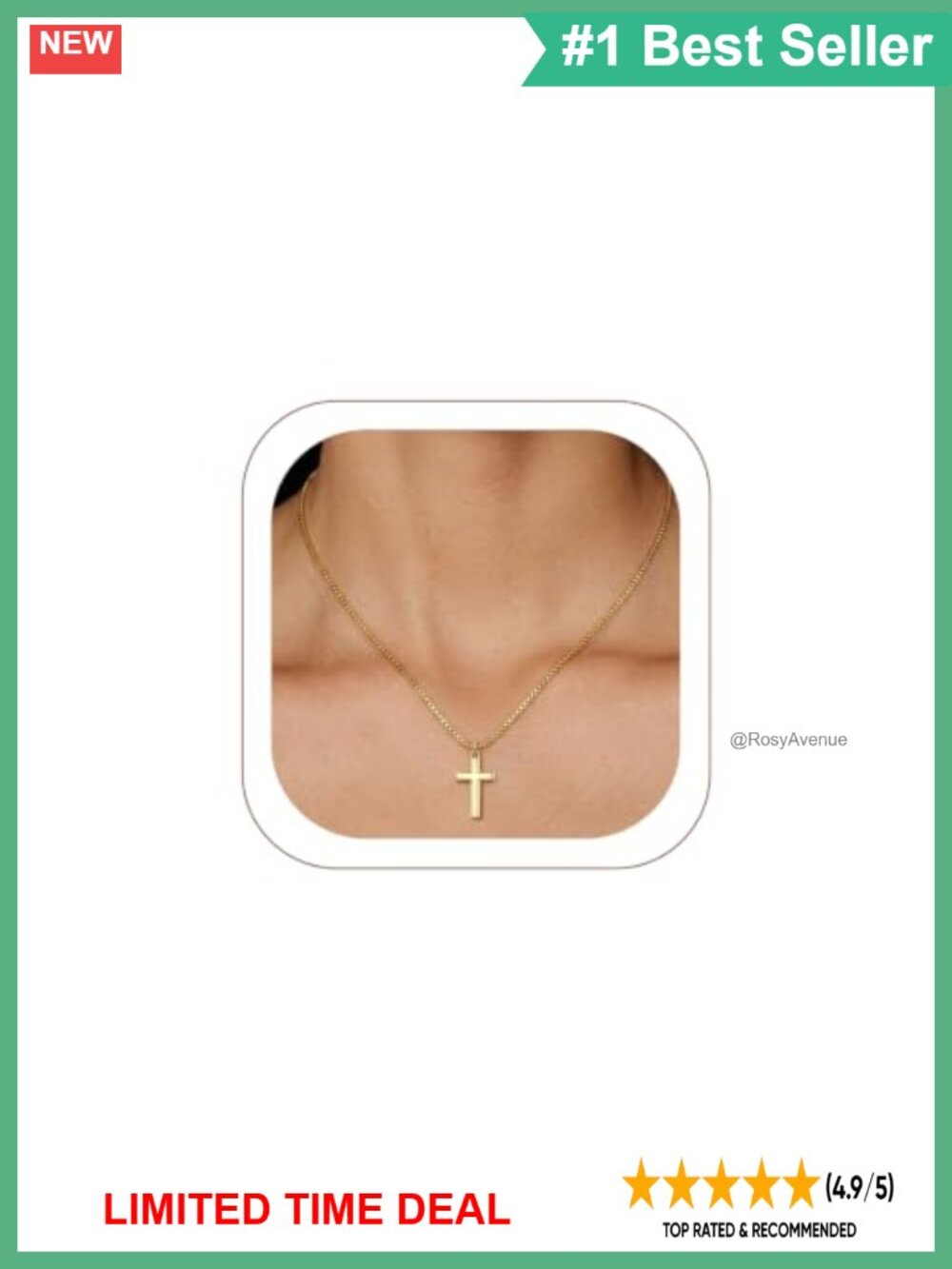 14K Gold Plated Cross Pendant Necklace Dainty Box Chain Adjustable 18-20"